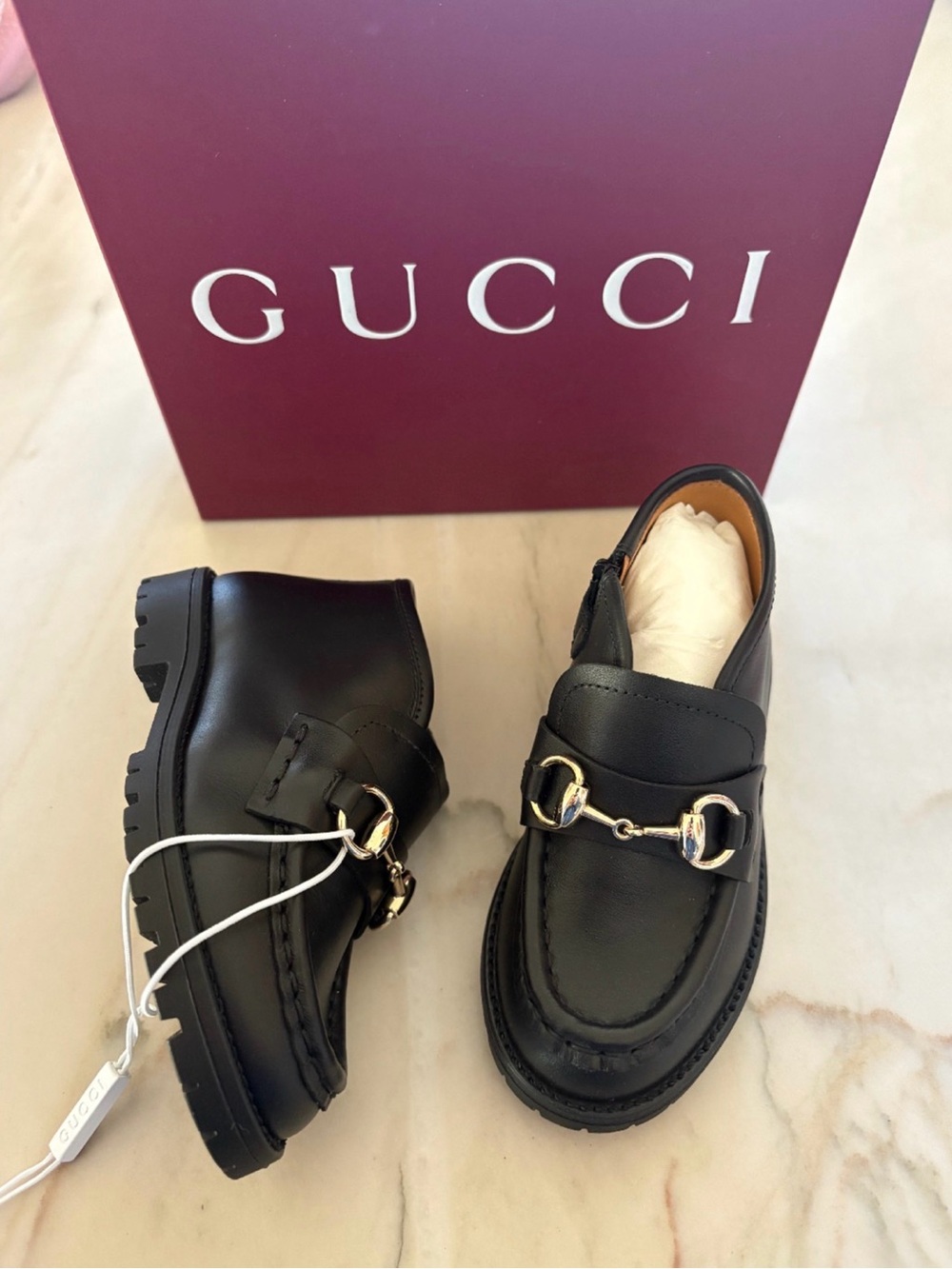 Gucci Black Leather Kids Horsebit Lug Sole Boots